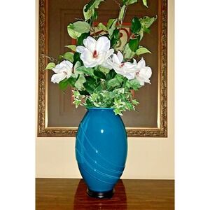 Gorgeous 16" Tall Aqua Draped Art Glass Vase